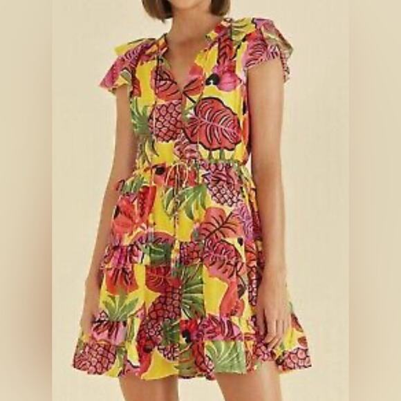 FARM RIO FRUIT DREAM RUFFLE MINI DRESS COLORFUL size XL - Picture 1 of 8